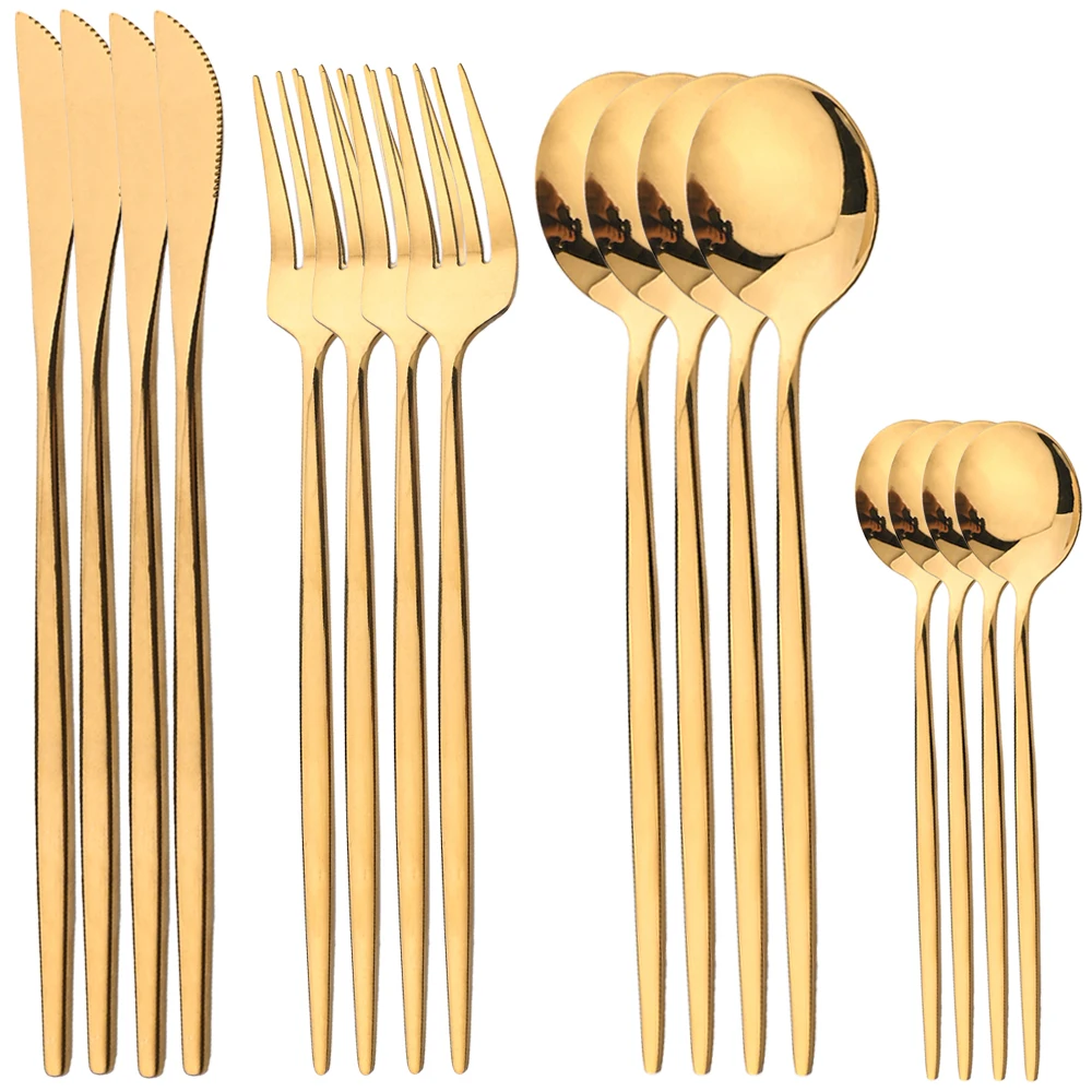 Gold Plated Cutlery - Alat makan Stainless Steel emas, Set