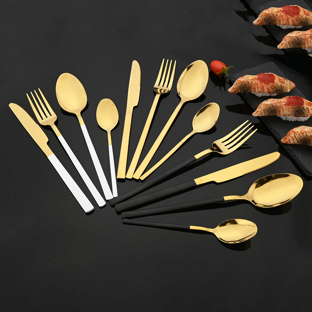 16 Buah Set Peralatan Makan Em - Gold Plated Cutlery ulasan dan harga