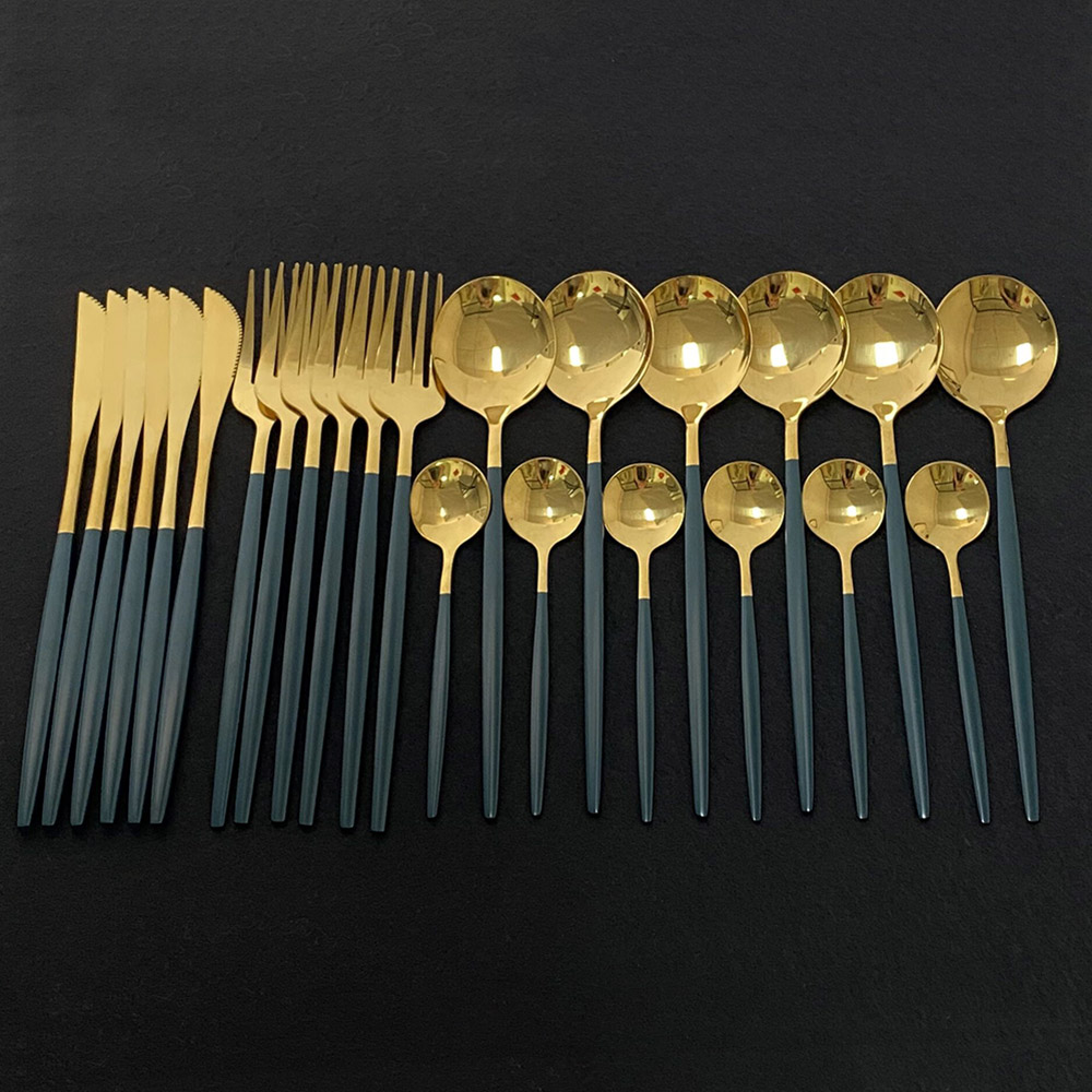 24 Buah Set Peralatan Makan Wa - Gold Plated Cutlery ulasan dan harga